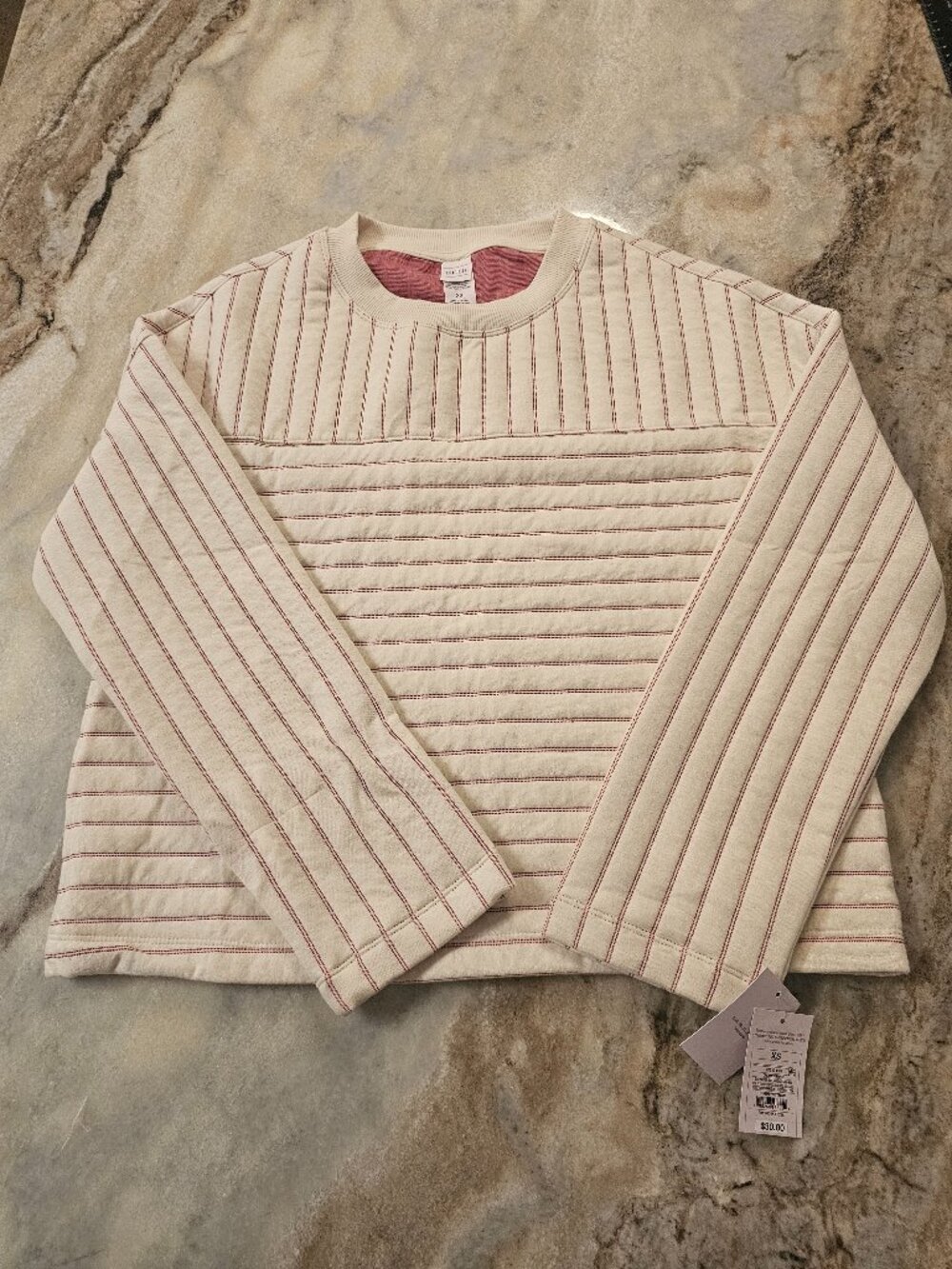 Auden Quilted Lounge Sweatshirt Cream Red Stitch XS NWT Cozy Set Top